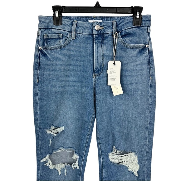 NWT Forever 21 Women’s Blue Jeans Sz 4 (27) Light Wash Mid-Rise Curved Straight - Picture 2 of 16